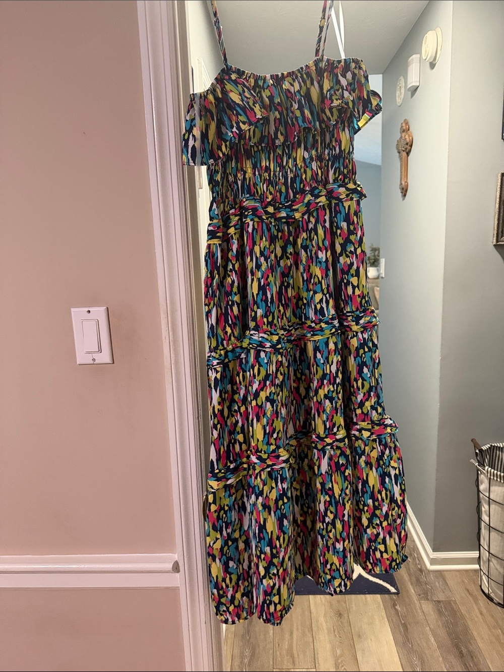 Multicolor Tiered Maxi Dress with Adjustable Straps